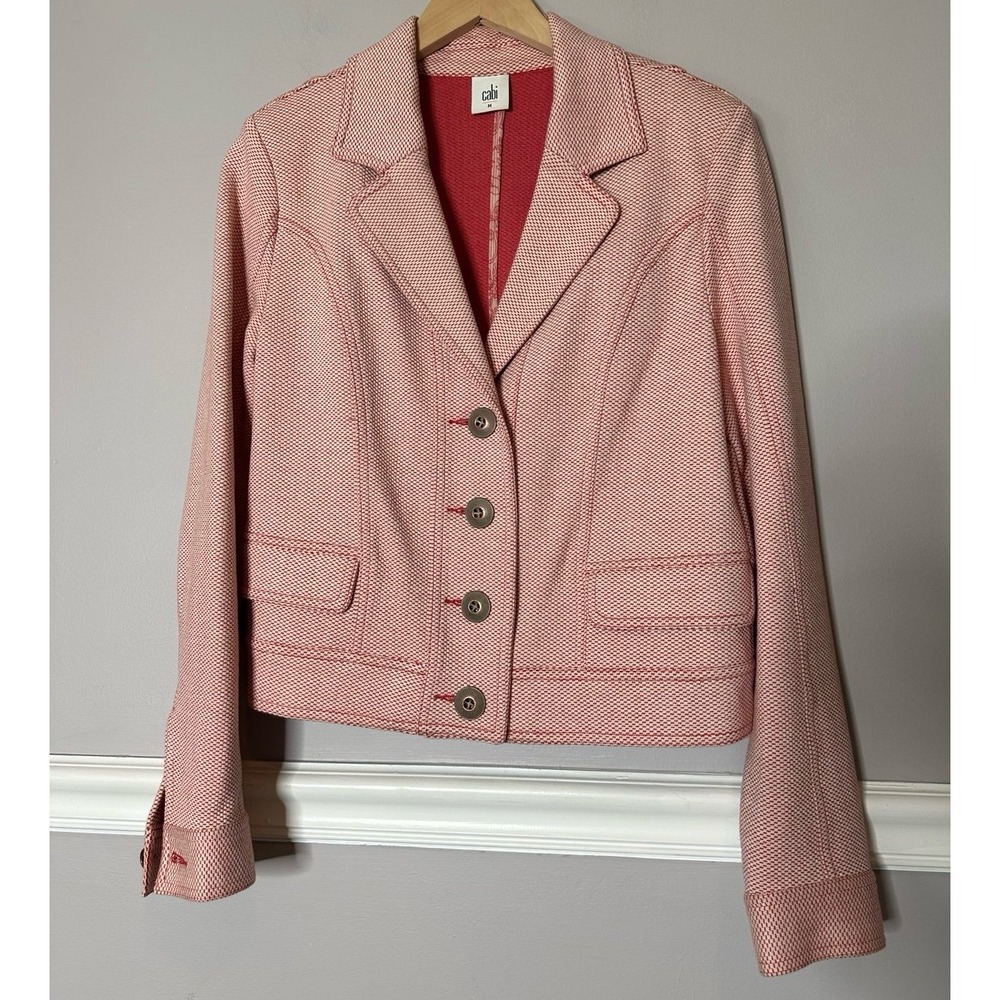 Cabi Women's Red & White Blazer Jacket Size Medium Classic Retro Soft Cotton